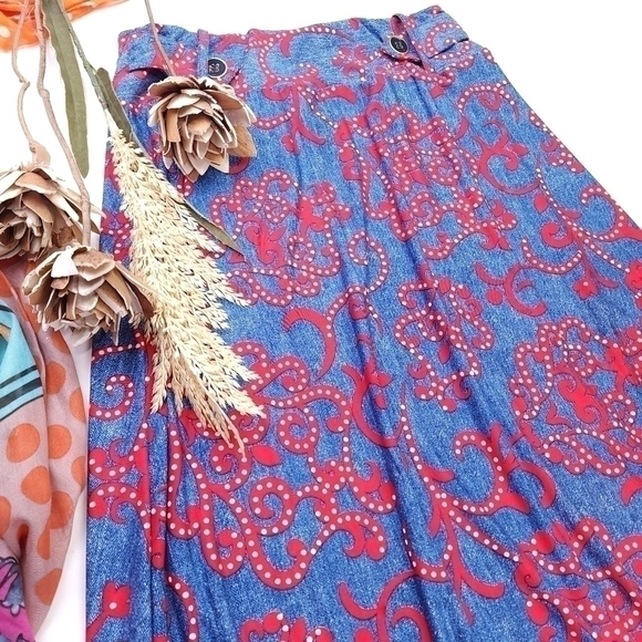 Robert Louis Blue Red Patterned Poly Blend Maxi Skirt Sz S - Picture 4 of 12